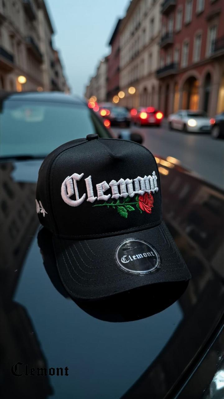 GORRA CLEMONT NEGRA CON ROSAS