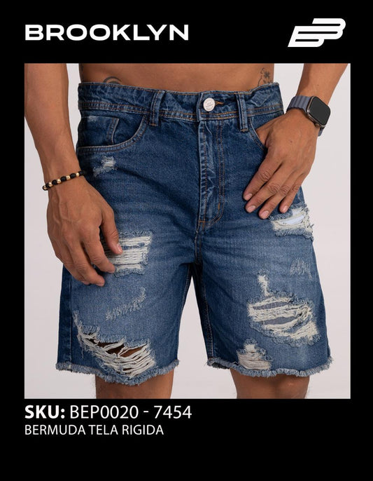 SHORT MEZCLILLA AZUL RASGADO